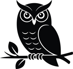 Owl Silhouette Vector – Black and White EPS Wildlife Illustration