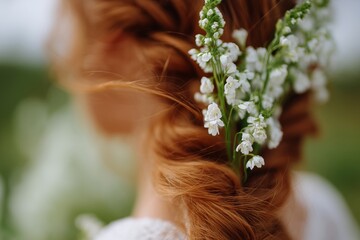 Naklejka premium Braid Decorated with White Flowers in Natural Style