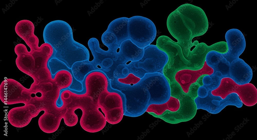 Poster abstract fluid forms in blue, green, and red - close-up view of abstract shapes resembling flowing l
