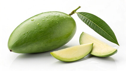 raw mango on white background