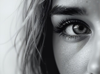 Obraz premium Detailed Monochrome Female Eye Close-Up Generative AI