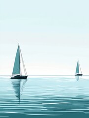 Fototapeta premium Serenity at Sea Two Sailboats on Calm Ocean. (1)