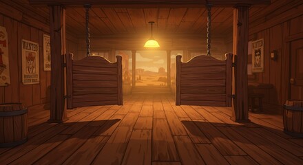 Interior saloon scene with saloon doors