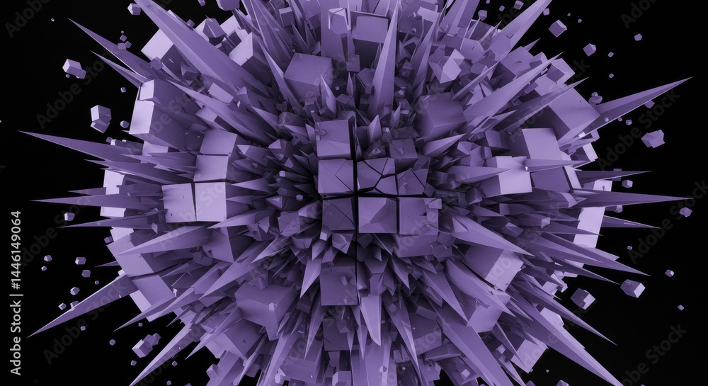 Poster abstract toned cube fragmentation explosion - a visually striking symbolizing chaos, energy, disrupt