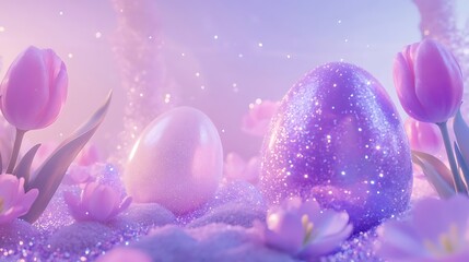 Fototapeta premium Pastel easter eggs and tulips