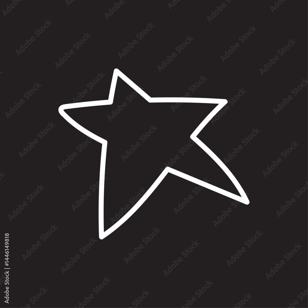 Poster a white outlined star shape with five points on a solid black background in a simple illustration