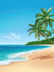 Obraz premium Tropical Beach Paradise Palm Trees with Azure Ocean.