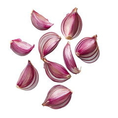 Freshly sliced shallots isolated on a transparent background for culinary uses in cooking and food preparation, shallots slice isolated on transparent background