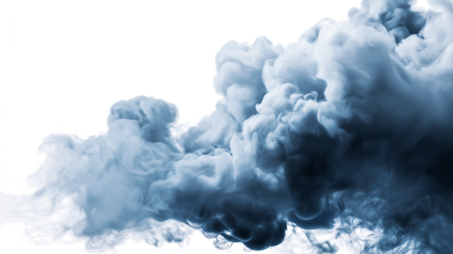 Abstract cloud of smoke in shades of blue isolated on white transparent background