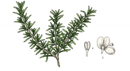 Rosemary plant botanical illustration