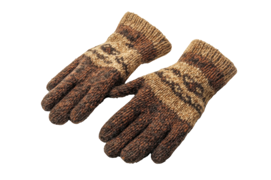 Warm knitted gloves cozy brown beige winter pattern soft texture perfect for cold weather