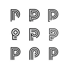 Collection of modern minimalist initial letter P logos on solid white background