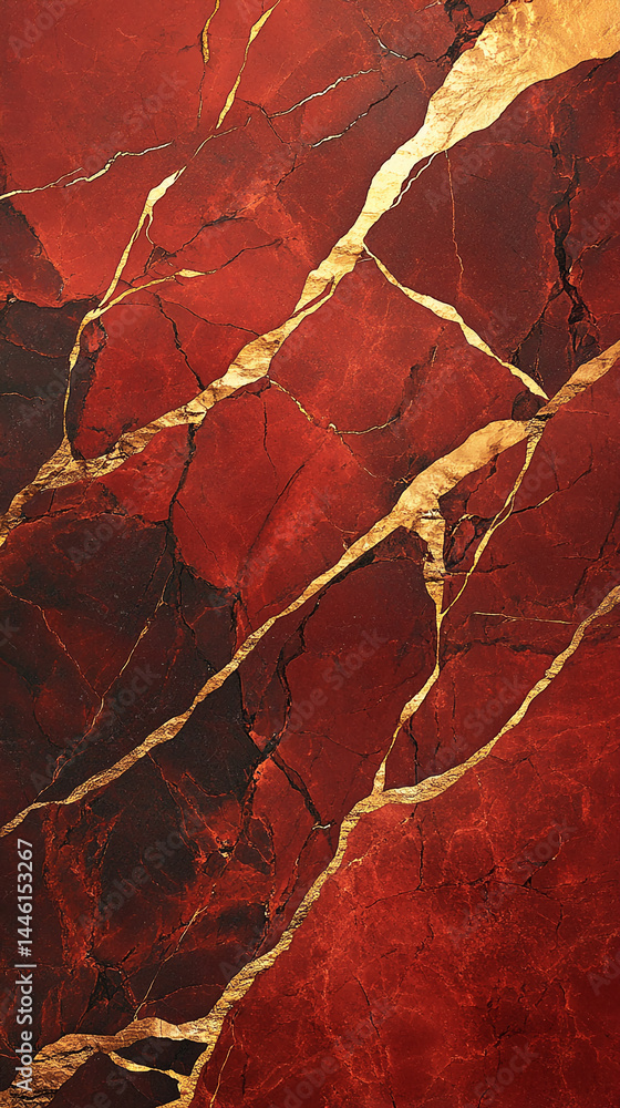 Poster red textured background with gold veins, creating a luxurious and dramatic effect, ideal for design 