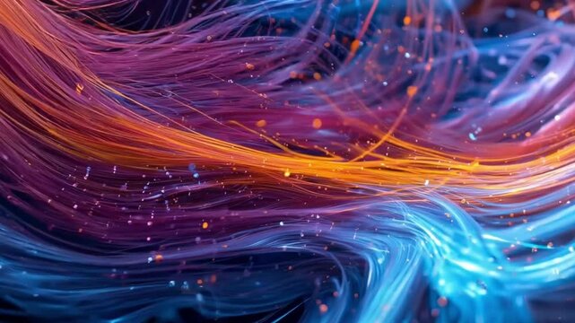 Neon Data Vortex - Swirling Fiber Optic Energy Streams in Blue, Orange & Purple - 4K Futuristic Network Motion for Tech & Sci-Fi Visuals