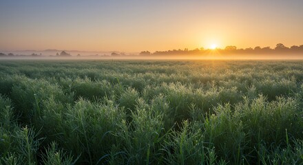 Obraz premium Sunrise over a green field