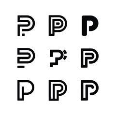Collection of modern minimalist initial letter P logos on solid white background