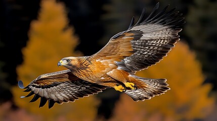 Golden eagle in flight, autumn backdrop (1)