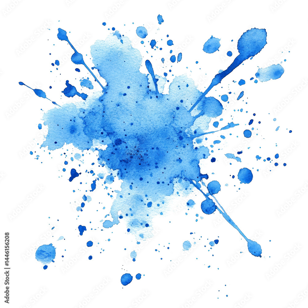 Canvas Prints a vibrant blue watercolor splatter showcases dynamic patterns against a clean transparent background