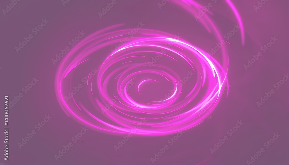 Poster vibrant pink glowing light swirl on blurred gradient background abstract design with concentric circ