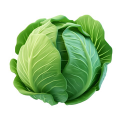 fresh green cabbage 3d render icon isolated on transparent background cutout