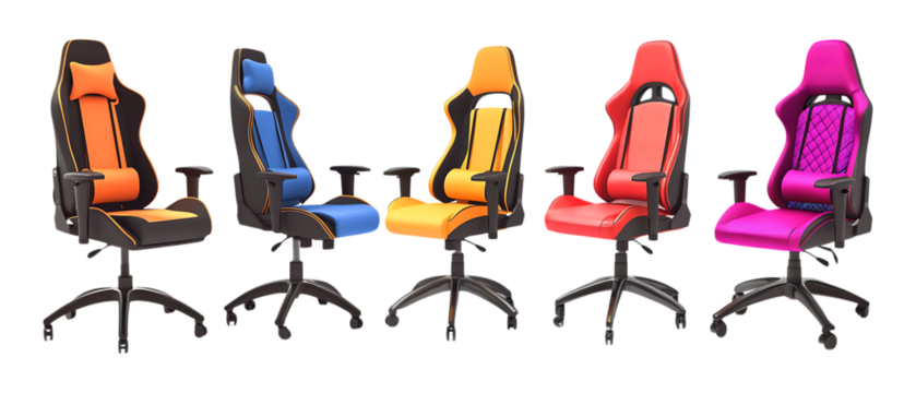 Pack of Gaming Chairs with World Text Against Transparent Background for E-Sports Branding, Gaming Setups, or Tech Product Promotions