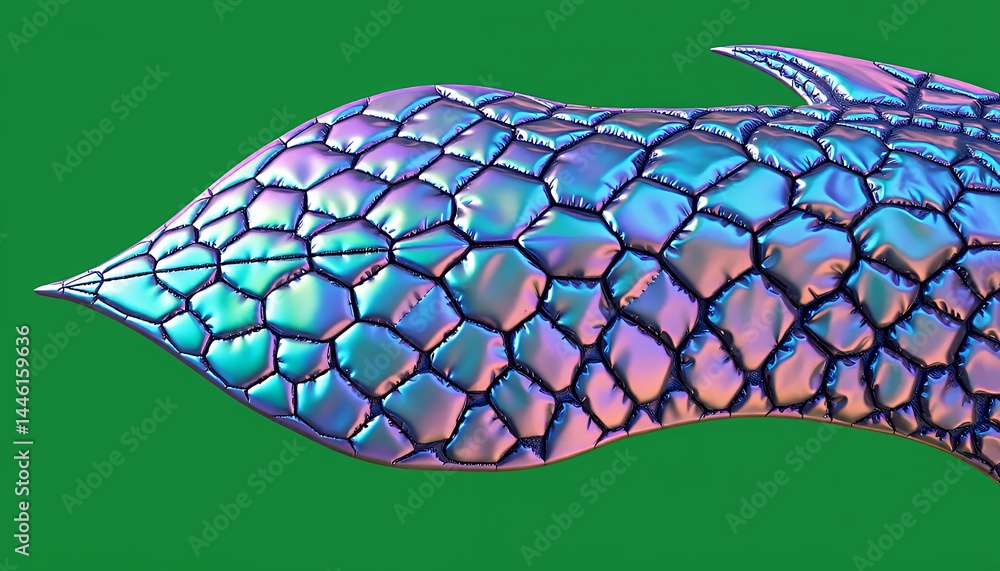 Poster Iridescent Dragon Scales Closeup Isolated by Green Screen in a Detailed Render Perfect for Fantasy Design with Metallic Shiny Scale Texture Reptilian Skin Curve 3D Rendering