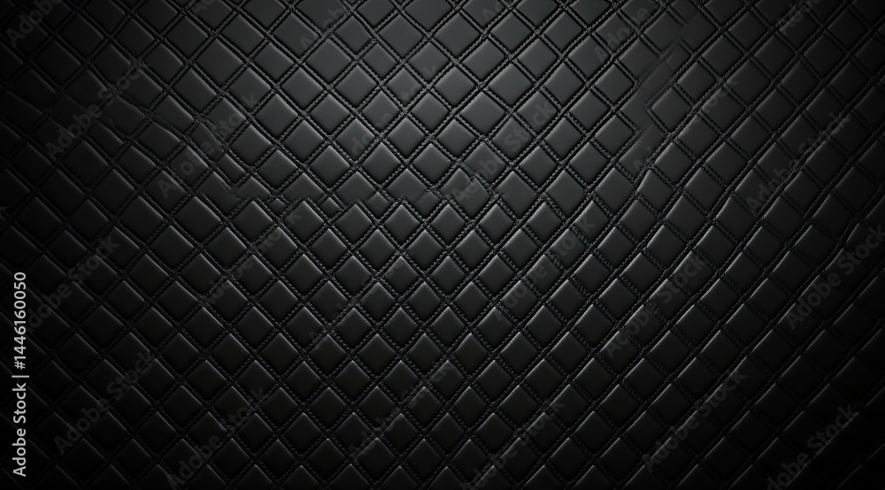 Poster dark fabric quilted pattern. dark texture with regular diamond design and stitching