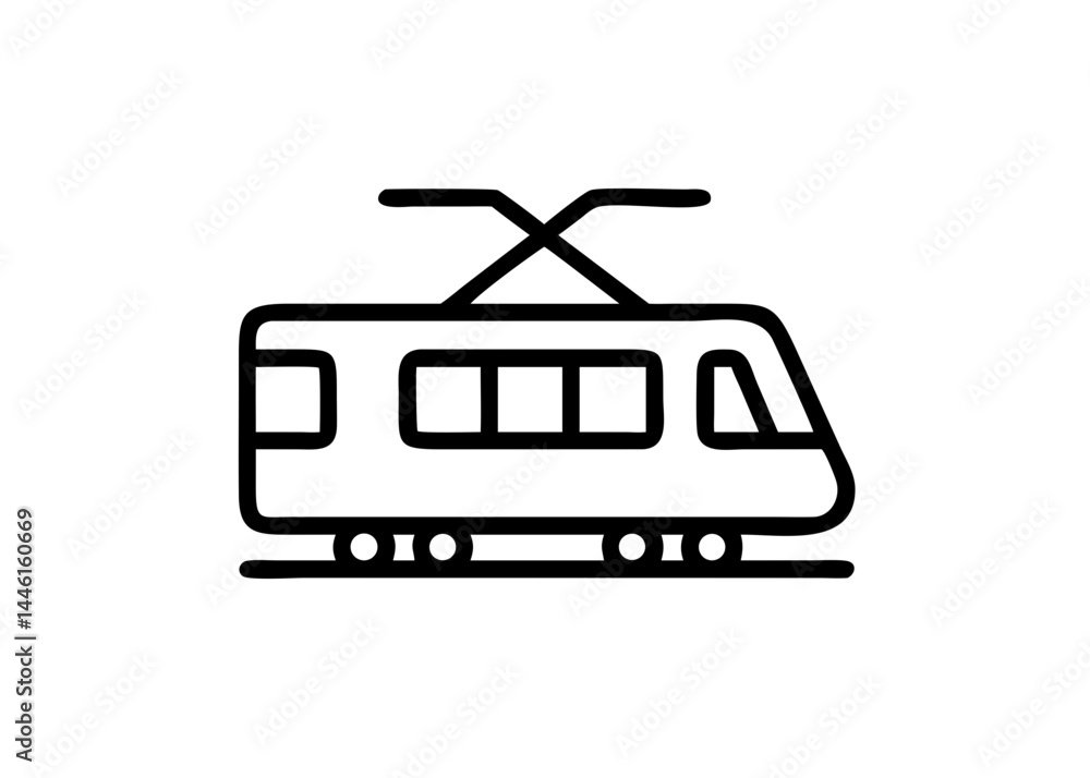Poster tram vehicle vector on transparent background for web and graphic design