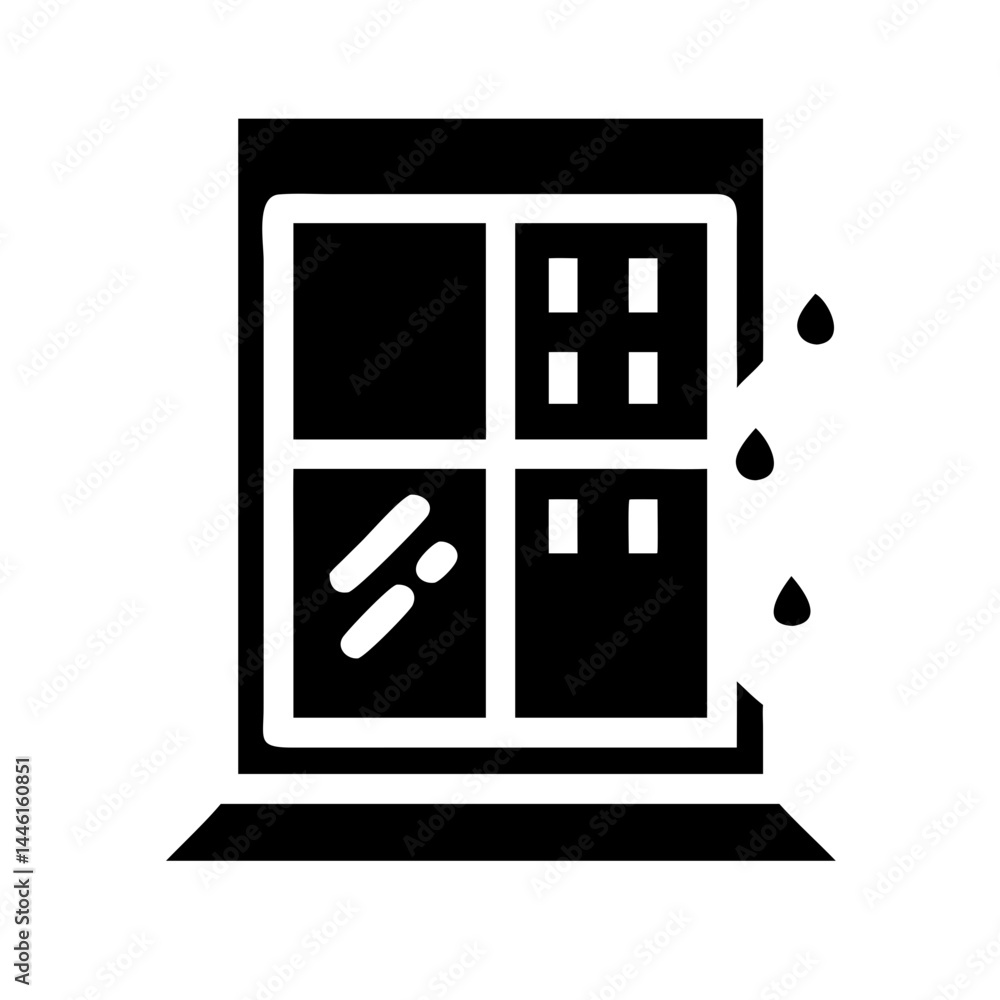 Poster window with rain silhouette on transparent background for web and graphic design