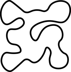 Black line drawing of an abstract organic shape with fluid, liquid-like contours and soft, wavy edges.