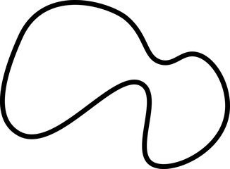 Black line drawing of an abstract organic shape with smooth, flowing curves and an artistic, irregular contour.