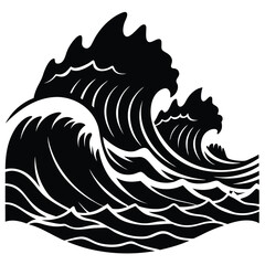 Naklejka premium Powerful Ocean Waves Black and White Illustration of Crashing Surf