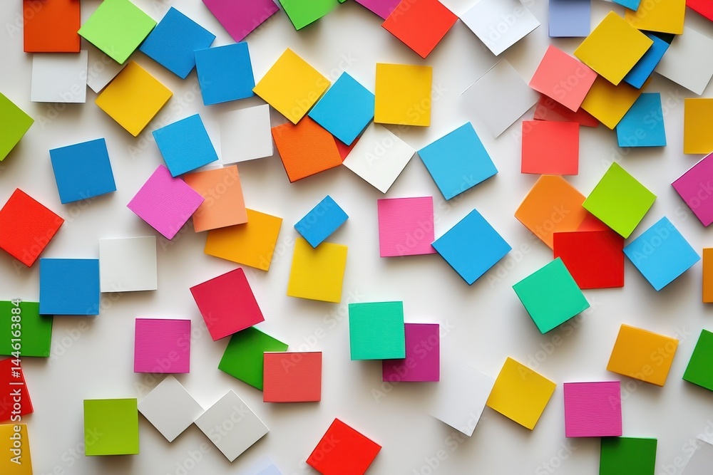 Aufkleber colorful squares arranged dynamically on a white surface creating an engaging visual display of shap