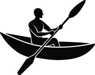 silhouette of a person in kayak paddling 