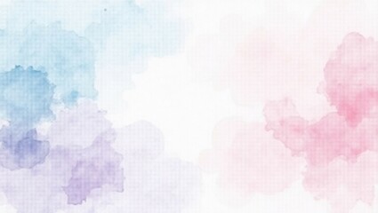 Fototapeta premium watercolor background in blue pink and purple colors, soft pastel color splash and blotches with fringe bleed painting in abstract clouds shapes with paper texture