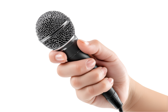 Hand holding microphone ready to sing karaoke night fun