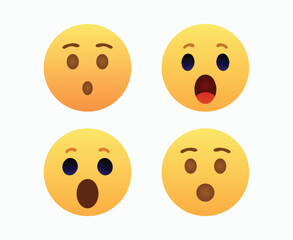 Set of surprised emoji face. shocked wow emoticon with open mouth , cute smiley emoticons feelings wonder and amazing. vector illustration
