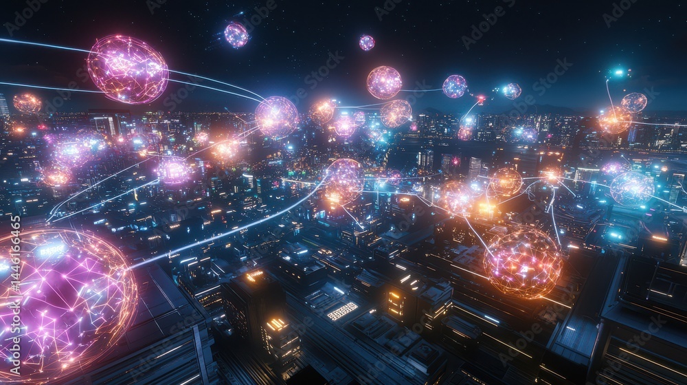 Aufkleber hyperconnected ecomonitoring control center gigapixel visuals of urban connectivity and technologica