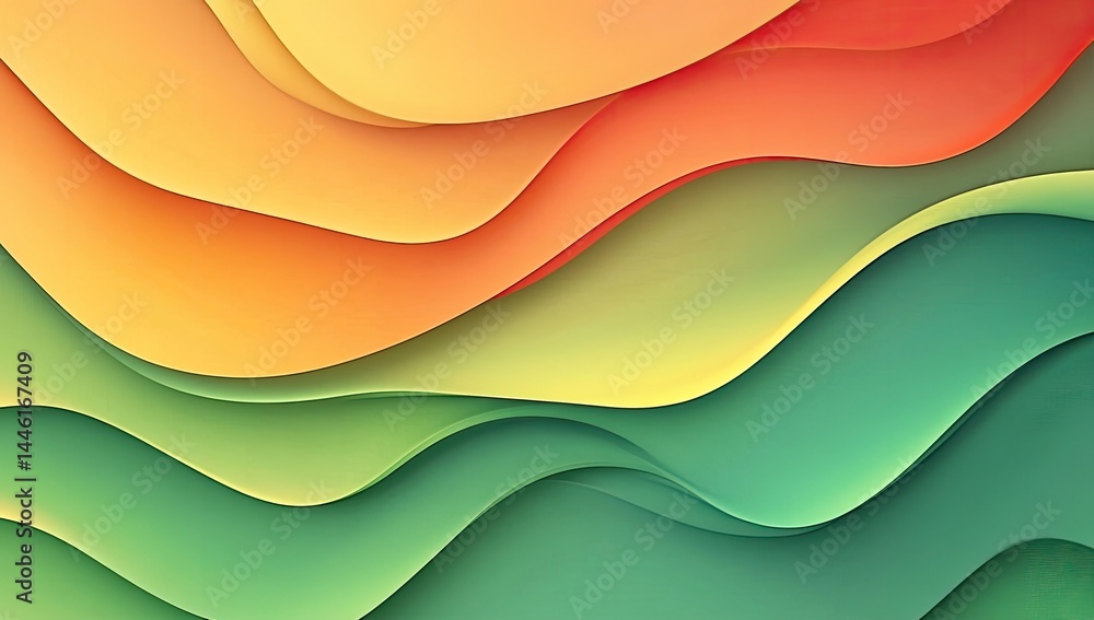 Poster abstract layered wavy shapes in warm and cool colors. soft, flowing organic forms create a sense of 