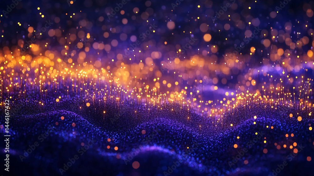 Poster abstract image of a dark blue textured surface with glowing orange and yellow lights, creating a spa