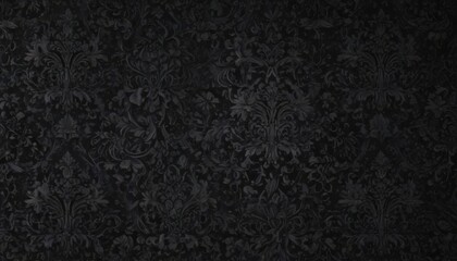Intricate black gothic damask pattern on dark background, texture, illustration, art