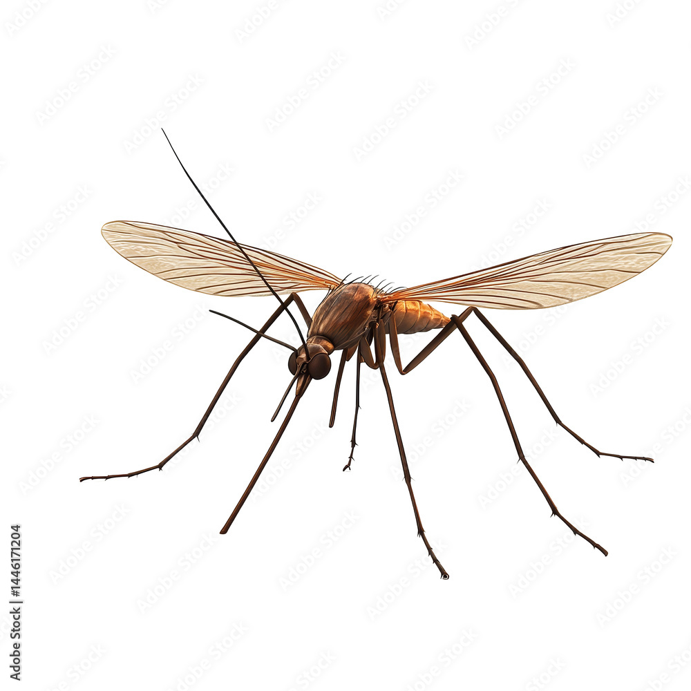 Poster detailed closeup of a mosquito isolated on a transparent background showcasing its anatomy and featu