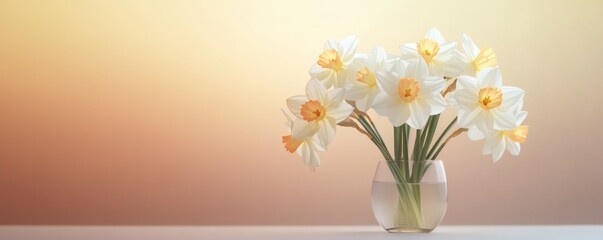 A delicate bouquet of white and yellow daffodils in a vase