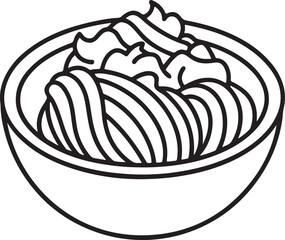bowl of pasta line art, black outline, vector and illustration, coloring book page line art drawing