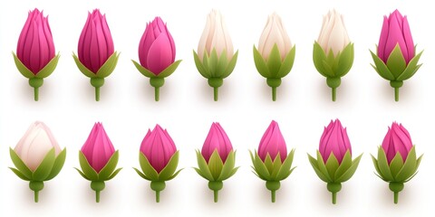 Fototapeta premium Collection of Pink and White Flower Buds in Various Stages
