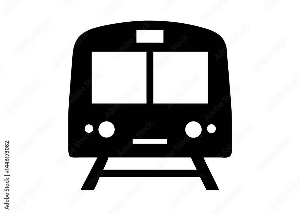 Poster subway train front view silhouette on transparent background for web and graphic design