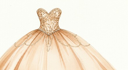 Elegant gown illustration: A beautiful, detailed gown with intricate beadwork.