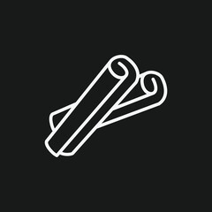 Minimalist Cinnamon Sticks Icon White Line Drawing on Black Background for Culinary and Spice Illustrations