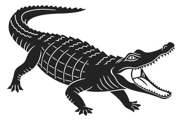 Silhouette of an Alligator with Open Mouth on a White Background