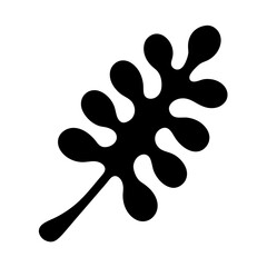 Abstract Black Leaf Design with Rounded Lobes on a White Background